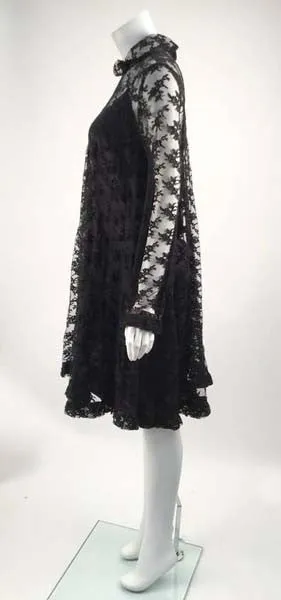 1960s Custom Vintage Black Chantilly Lace Knee Length Dress