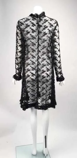 1960s Custom Vintage Black Chantilly Lace Knee Length Dress