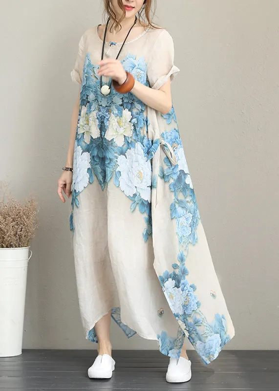 2021 Nude Prints Chiffon Maxi Dress Plus Size Asymmetric Chiffon Clothing Dresses New Short Sleeve Maxi Dresses