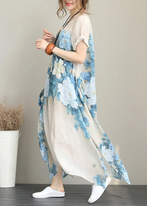 2021 Nude Prints Chiffon Maxi Dress Plus Size Asymmetric Chiffon Clothing Dresses New Short Sleeve Maxi Dresses