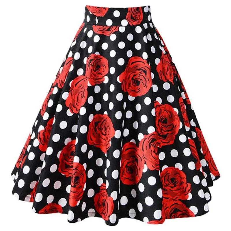 2021 School Checkered Plaid Casual Skirt Women Red and White 50s High Waist Rockabilly Cotton Summer Vintage Swing Women Skirts