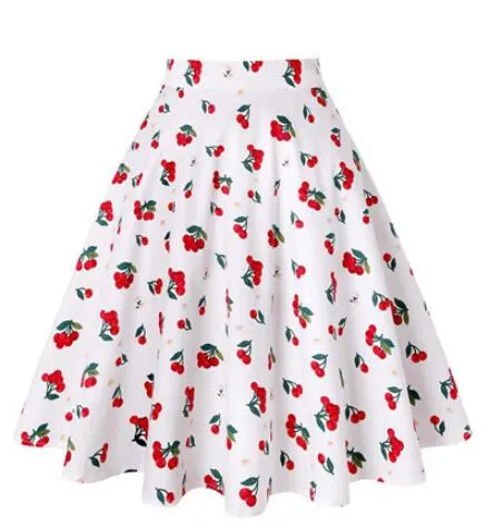 2021 School Checkered Plaid Casual Skirt Women Red and White 50s High Waist Rockabilly Cotton Summer Vintage Swing Women Skirts