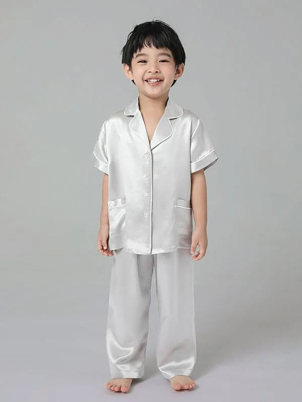 22 Momme Boys And Girls Short-sleeve Silk Pajamas Set