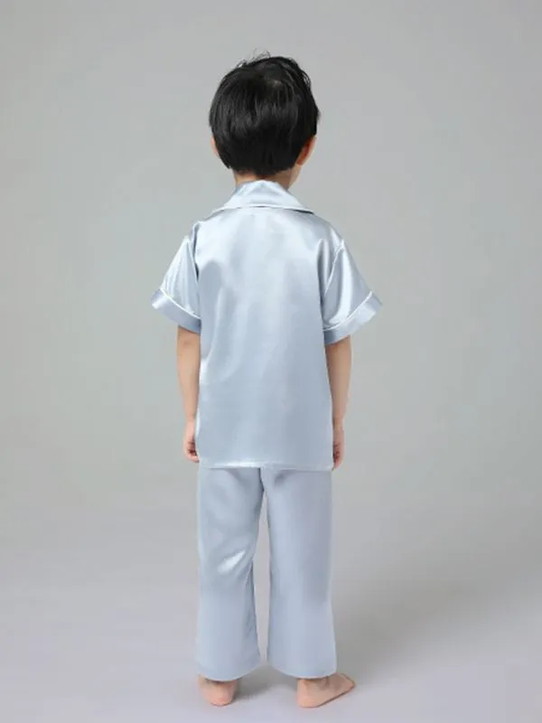 22 Momme Boys And Girls Short-sleeve Silk Pajamas Set