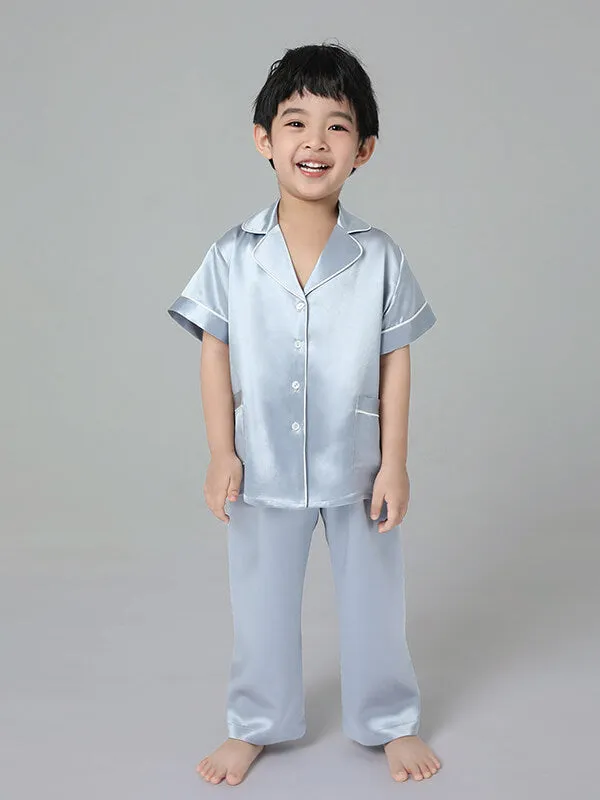 22 Momme Boys And Girls Short-sleeve Silk Pajamas Set