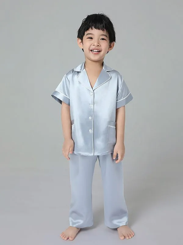 22 Momme Boys And Girls Short-sleeve Silk Pajamas Set