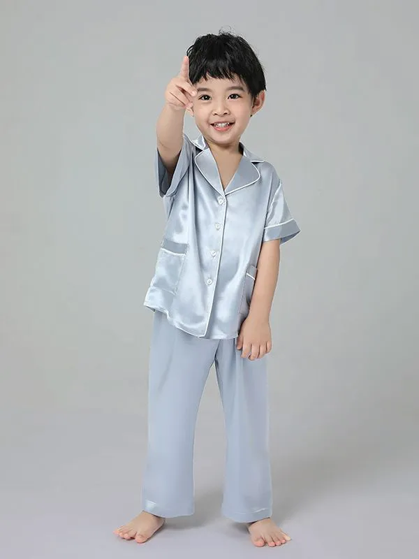 22 Momme Boys And Girls Short-sleeve Silk Pajamas Set