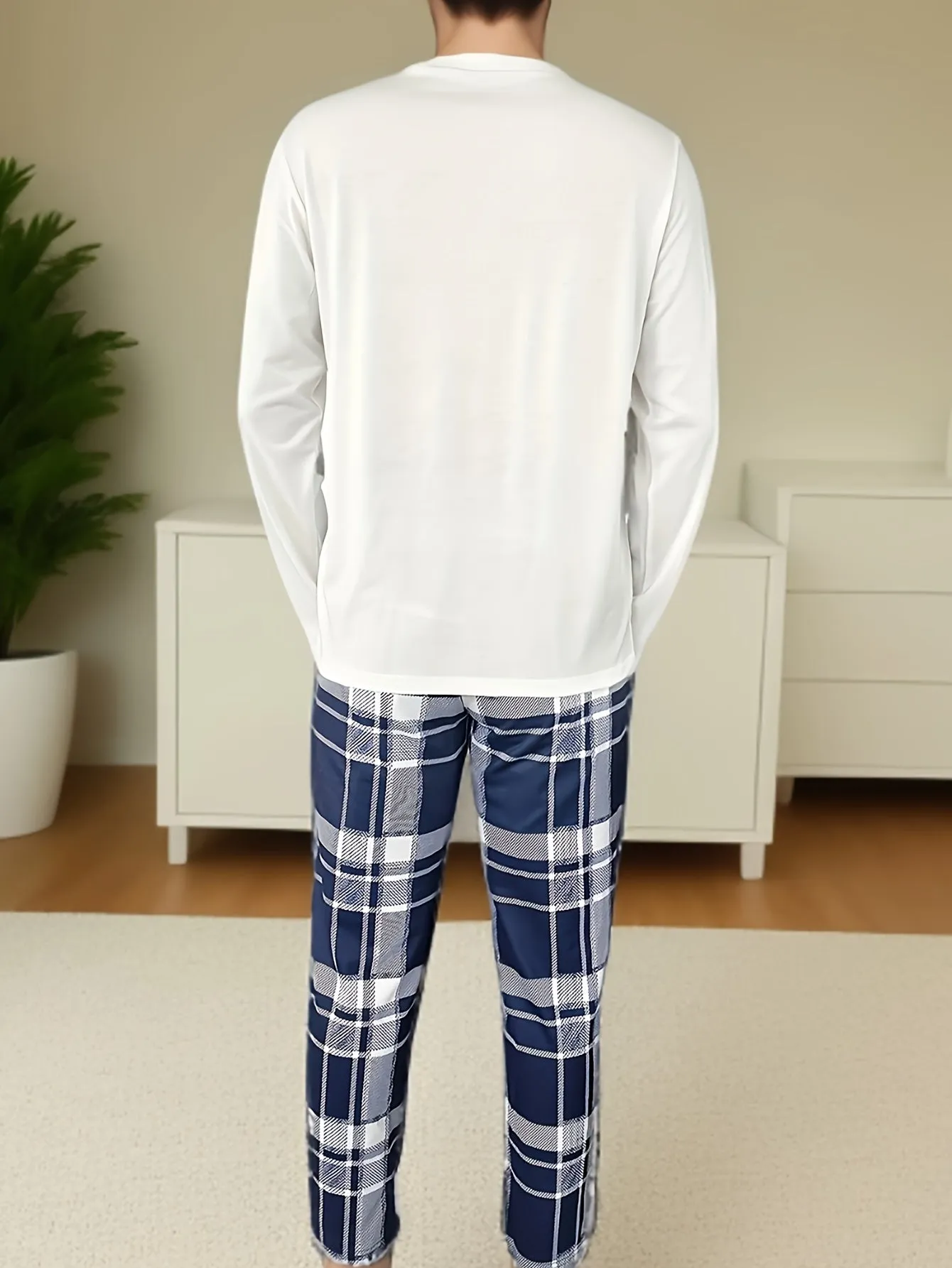 2pcs/set Men's NY Print Pajamas Set, Long Sleeve Round Neck T-shirt & Trousers, Comfortable Skin-friendly Set