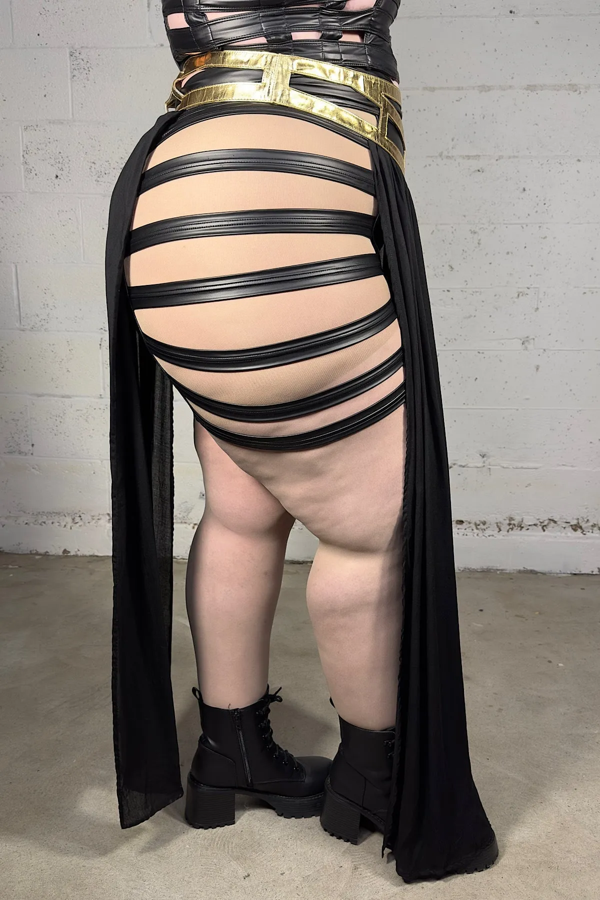 5D x Stellar Dust Chevron Cage Skirt - leather/rayon