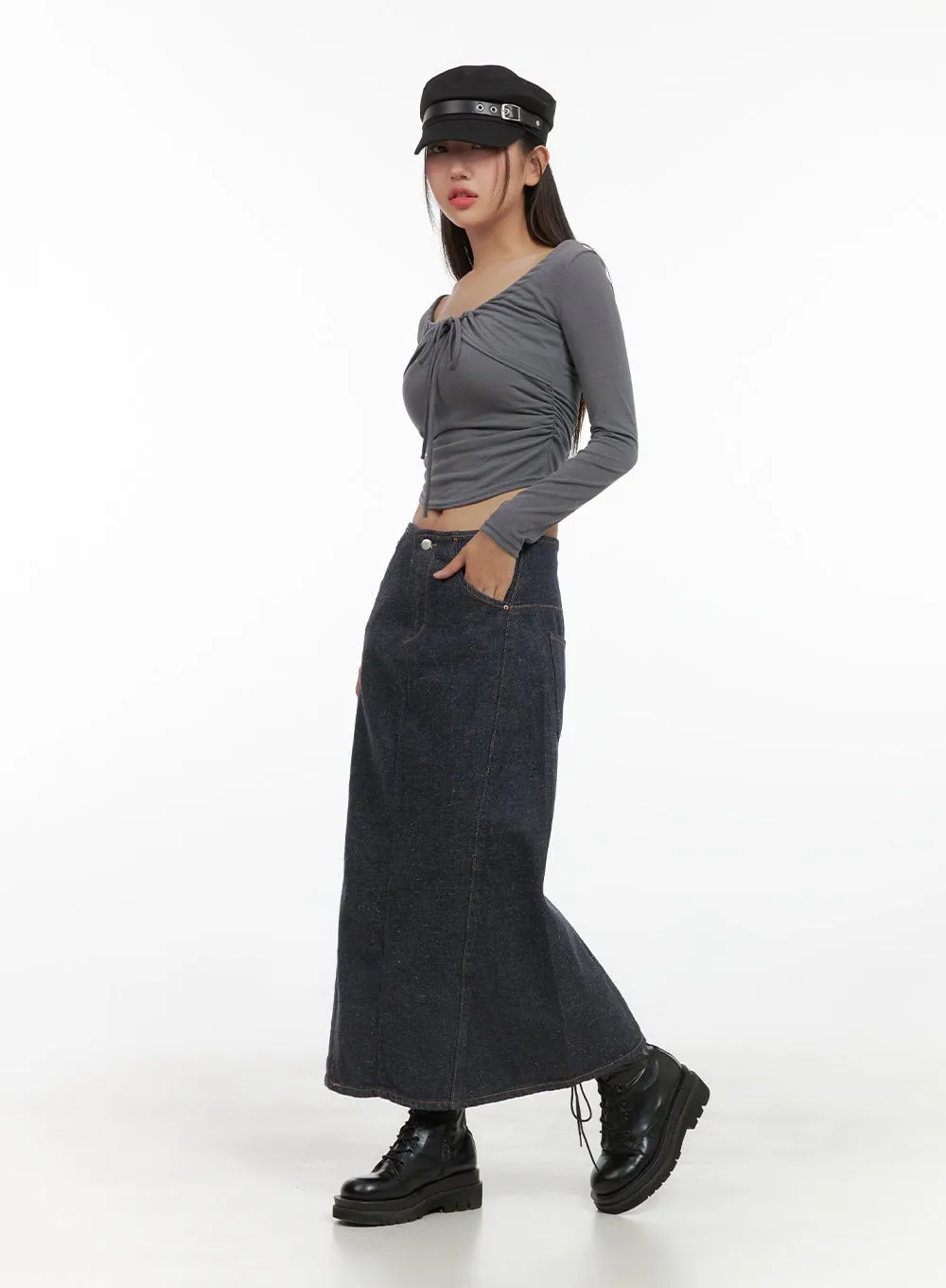 A-Line Denim Maxi Skirt CS405