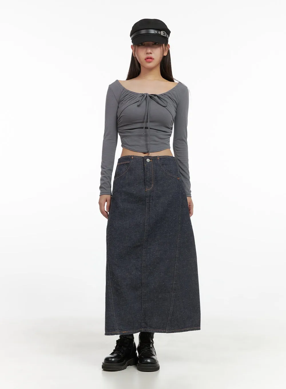 A-Line Denim Maxi Skirt CS405