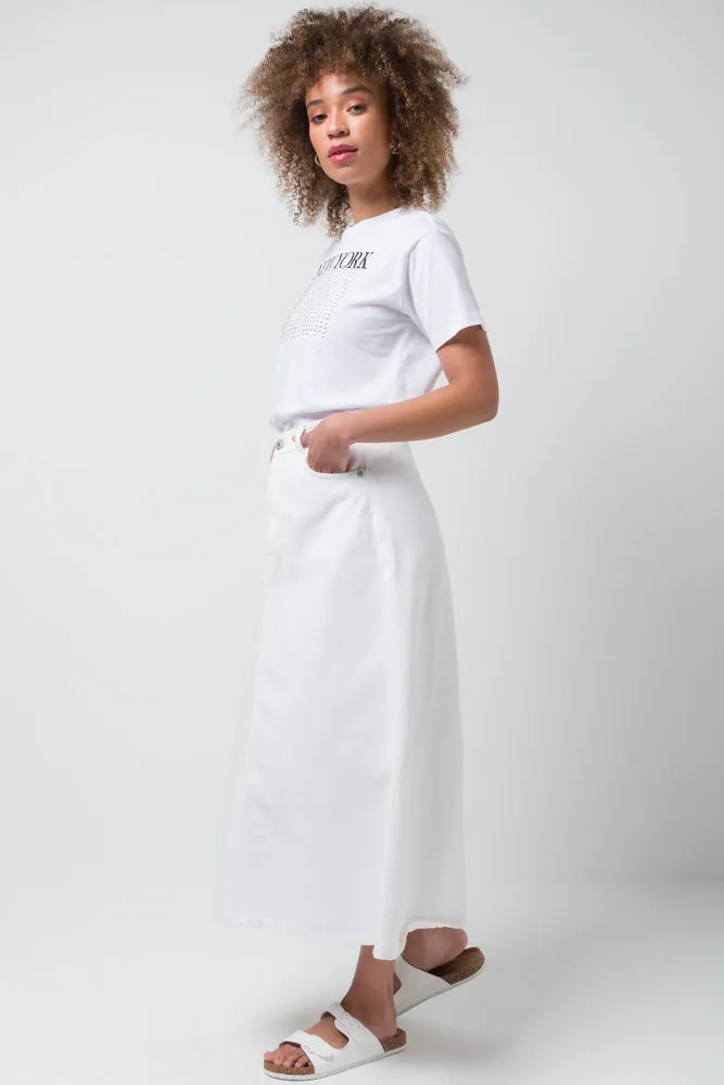 A-Line Denim Skirt White