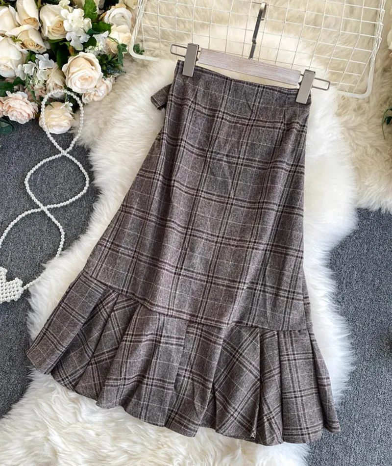 A line irregular plaid skirt  3474