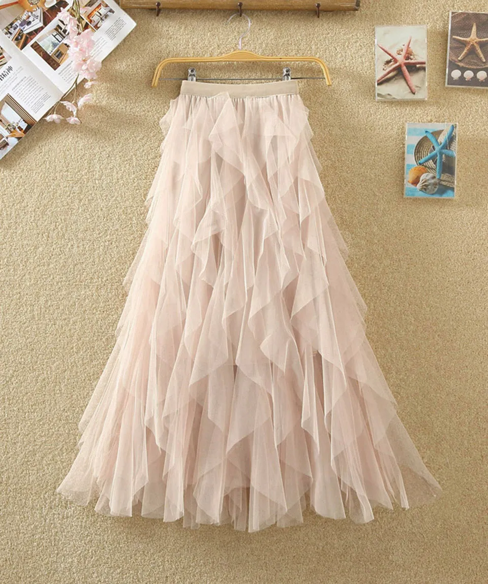 A line irregular tulle skirt girl fashion skirt  3504