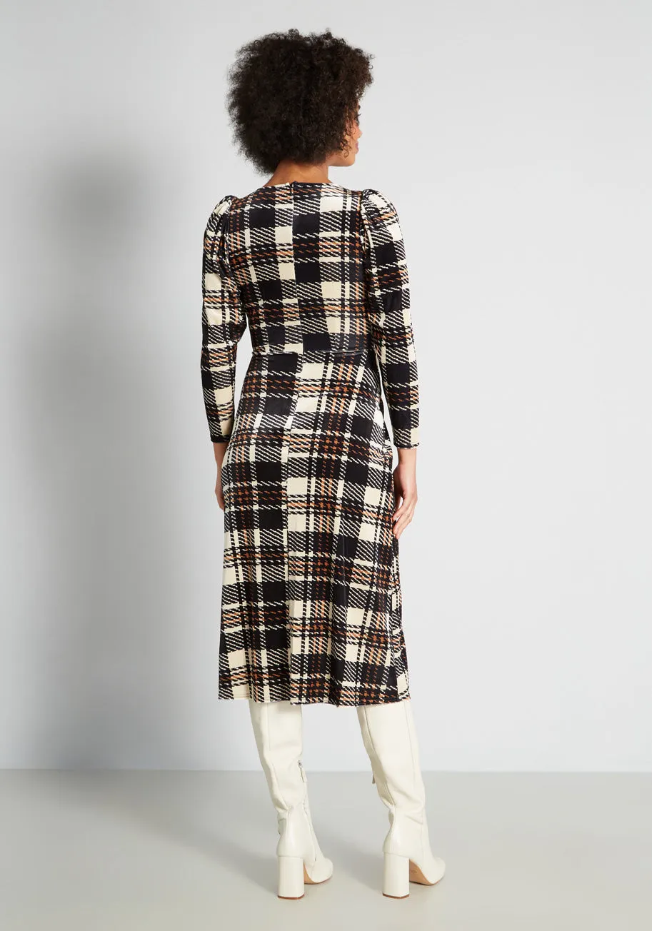 A Plaid Habit Midi Dress