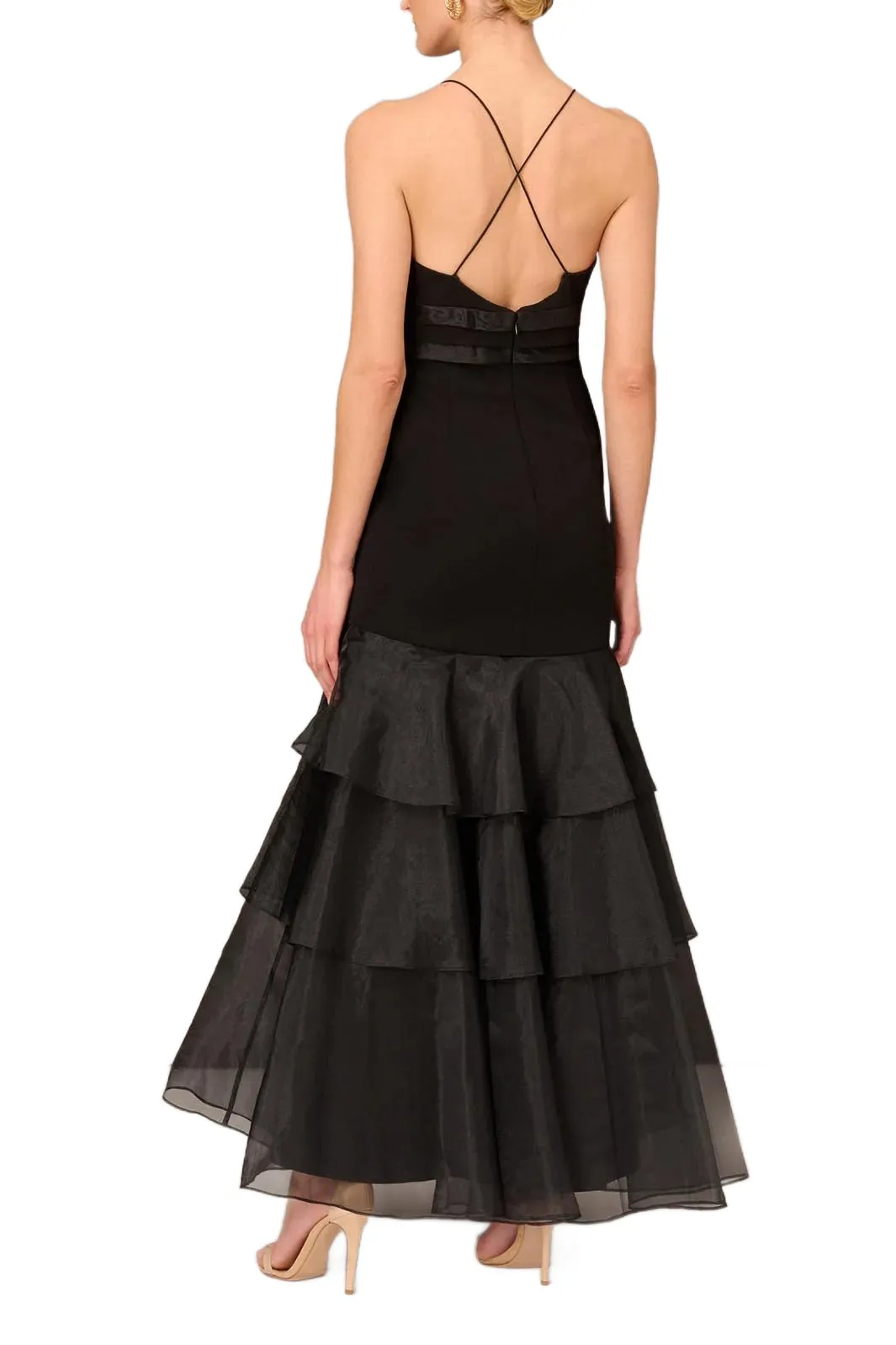 Aidan Mattox Tiered Halter Trumpet Ruffled Long Dress