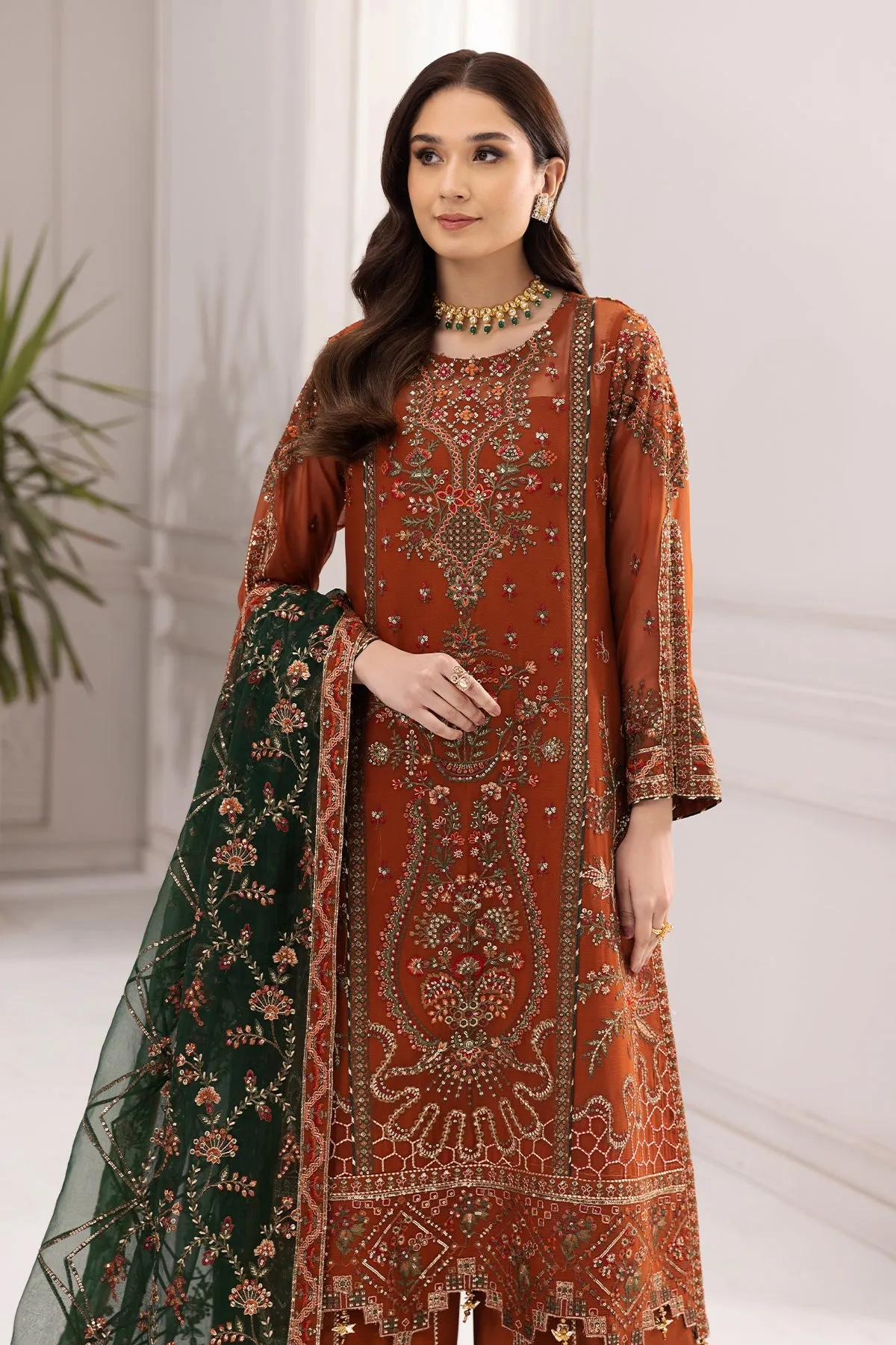 Alizeh Rang-e-Mehr Formal Collection – Embroidered Chiffon Rust - V14D02