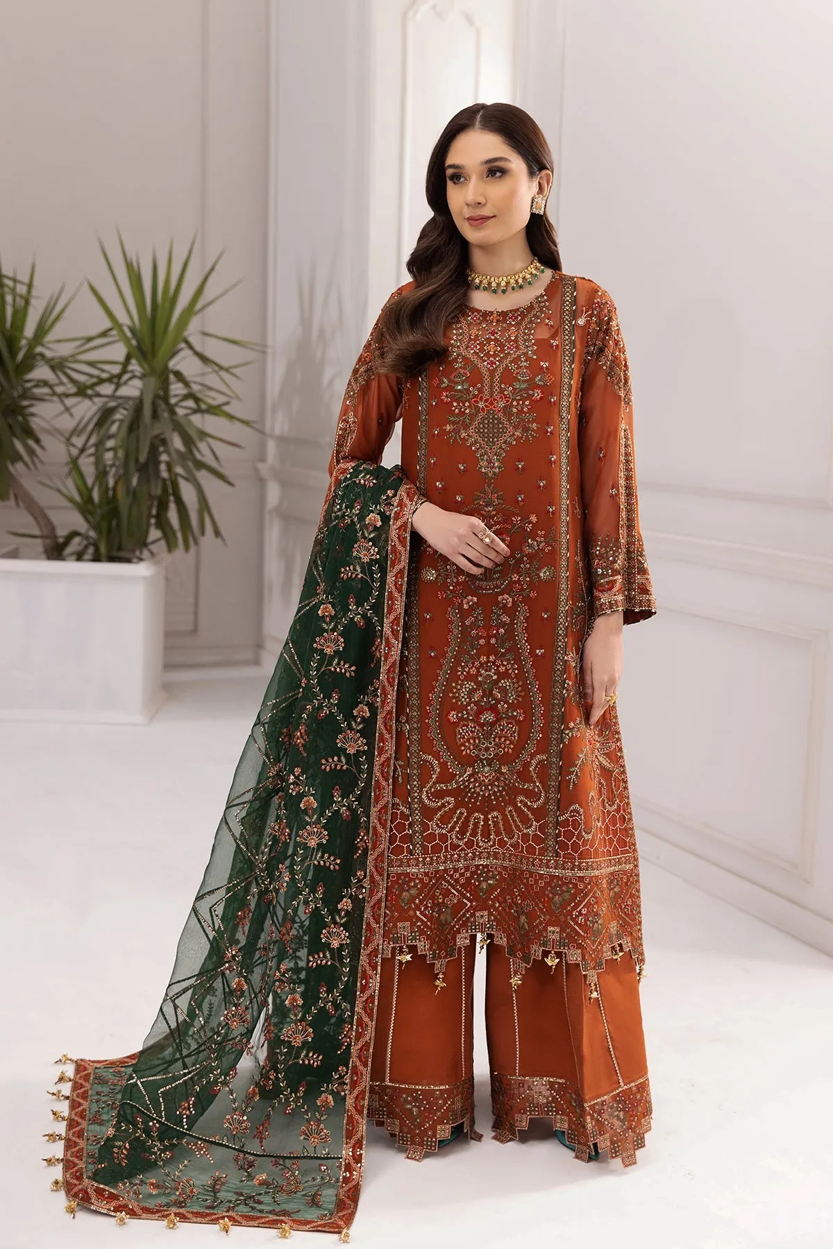 Alizeh Rang-e-Mehr Formal Collection – Embroidered Chiffon Rust - V14D02