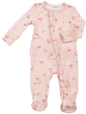 Angel Dear Flamingos Ruffle Front Zipper Footie