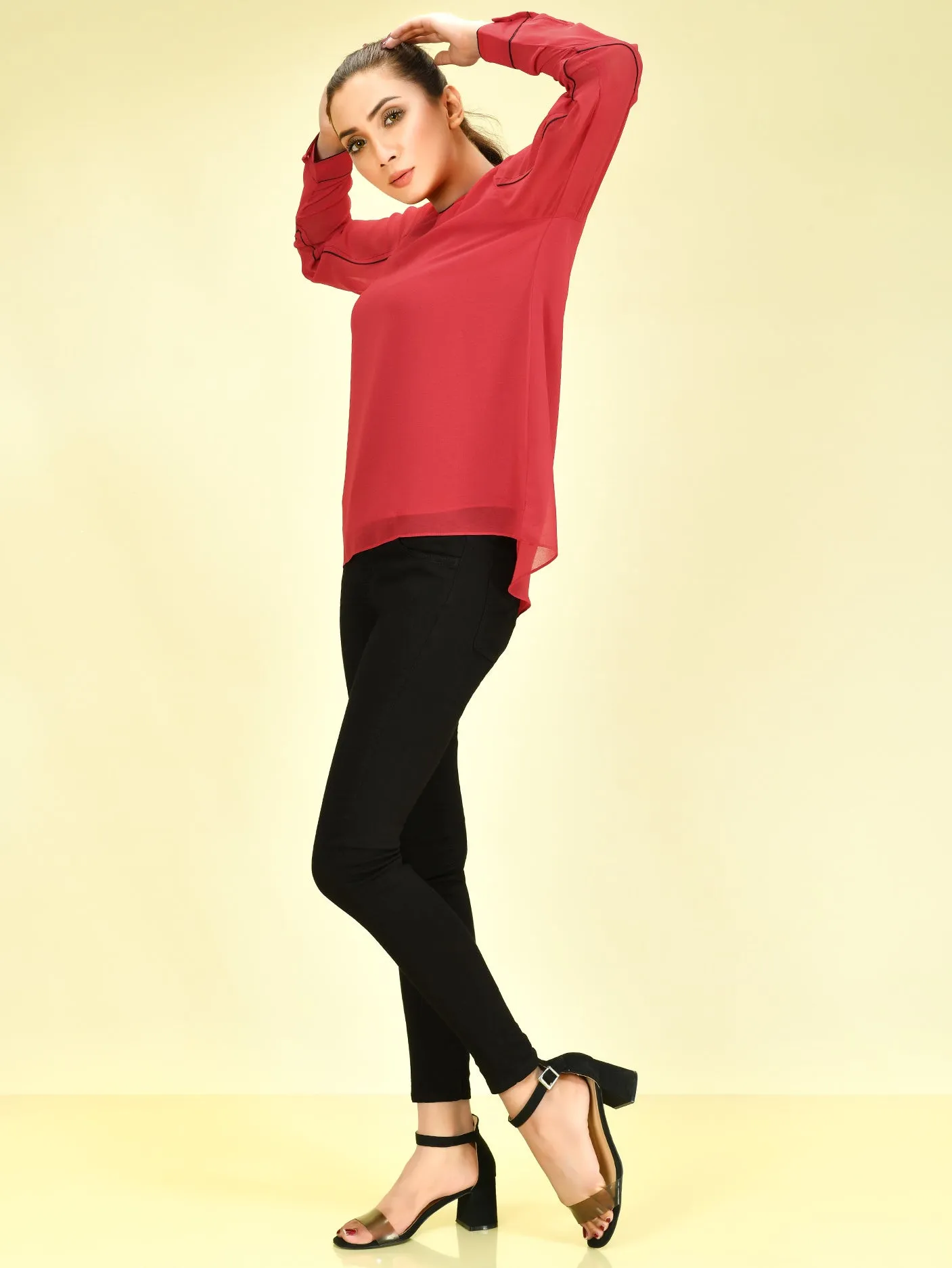 Basic Chiffon Top - Red