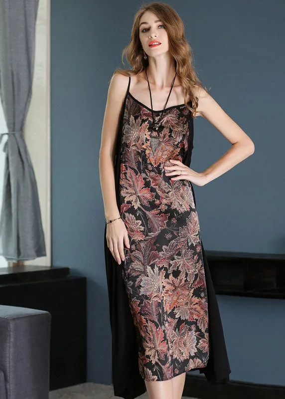 Beautiful Black Sexy Patchwork Print Chiffon Summer Dress LY0259