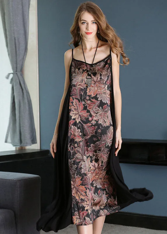 Beautiful Black Sexy Patchwork Print Chiffon Summer Dress LY0259