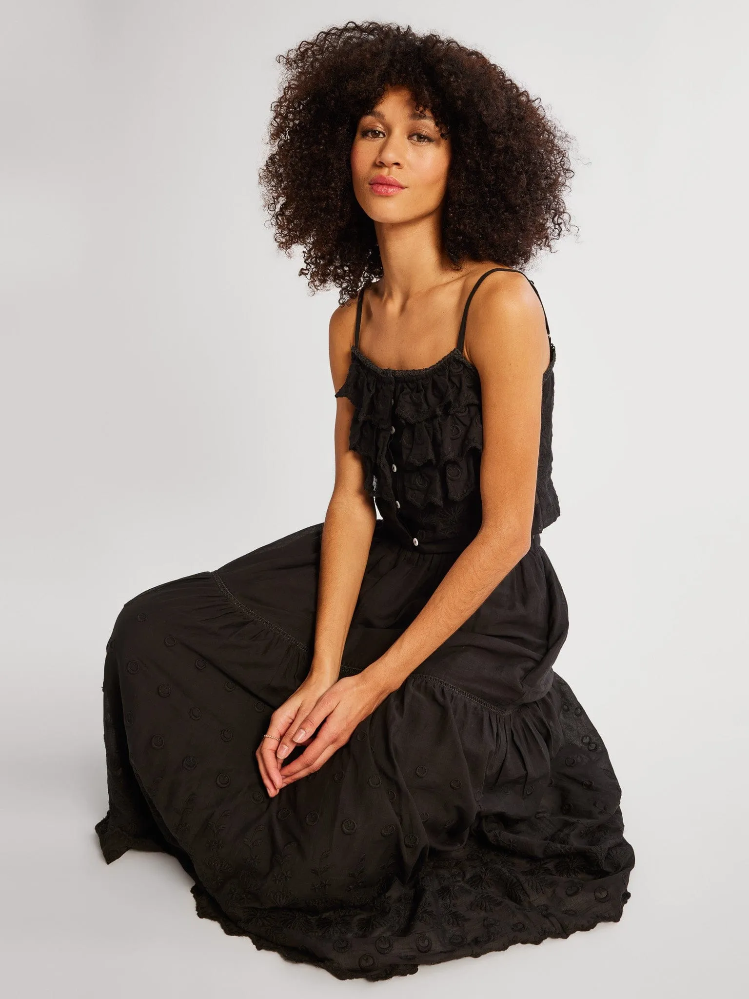 Betty Skirt in Black Petal Embroidery