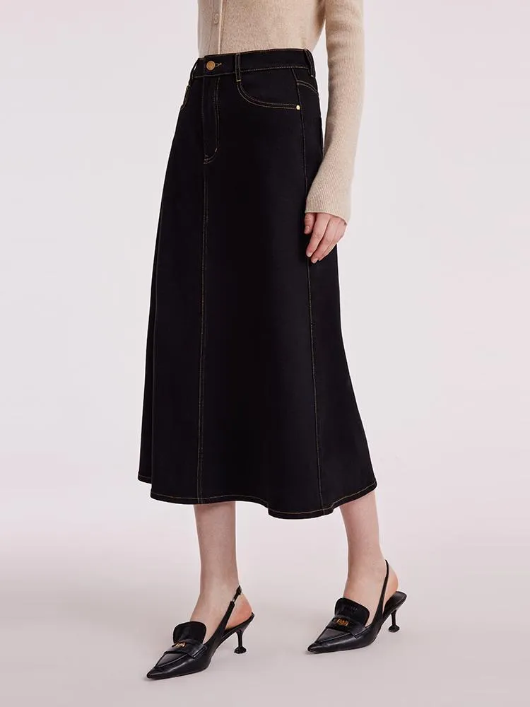 Black Denim A-Line Women Skirt