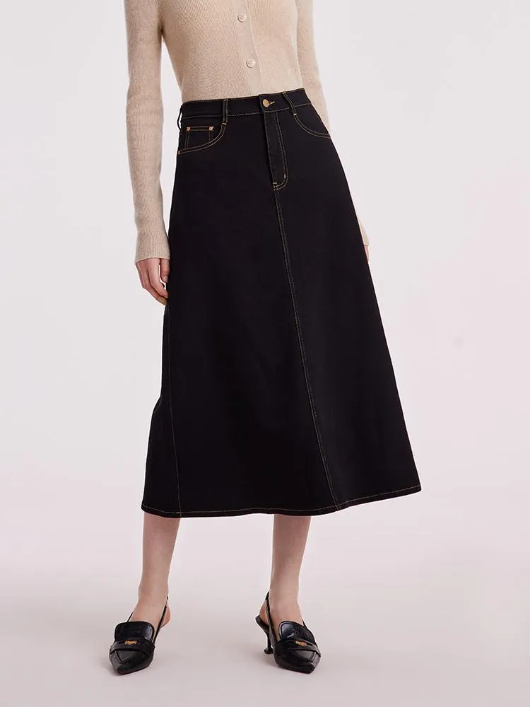 Black Denim A-Line Women Skirt