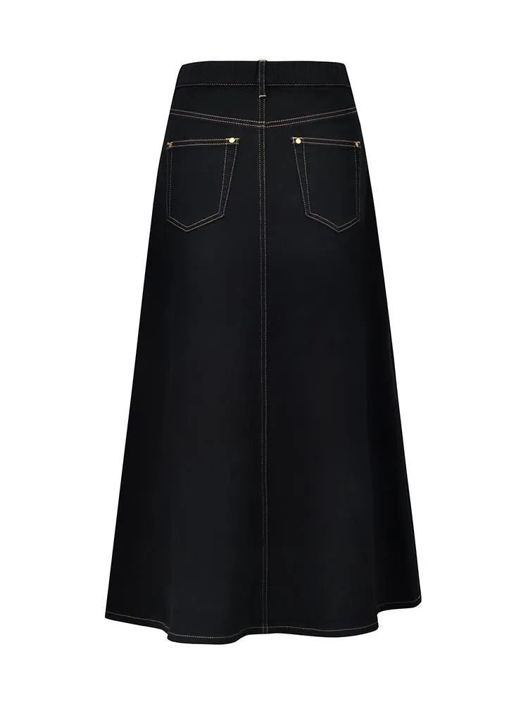 Black Denim A-Line Women Skirt