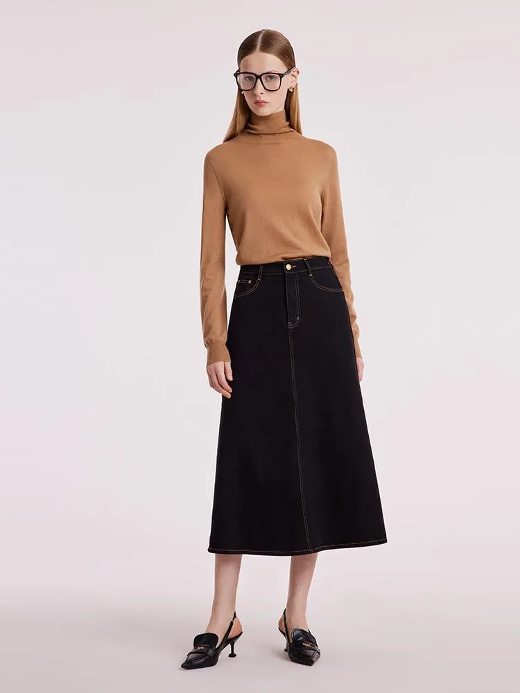 Black Denim A-Line Women Skirt