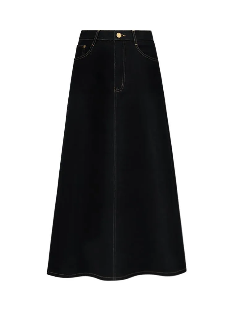 Black Denim A-Line Women Skirt