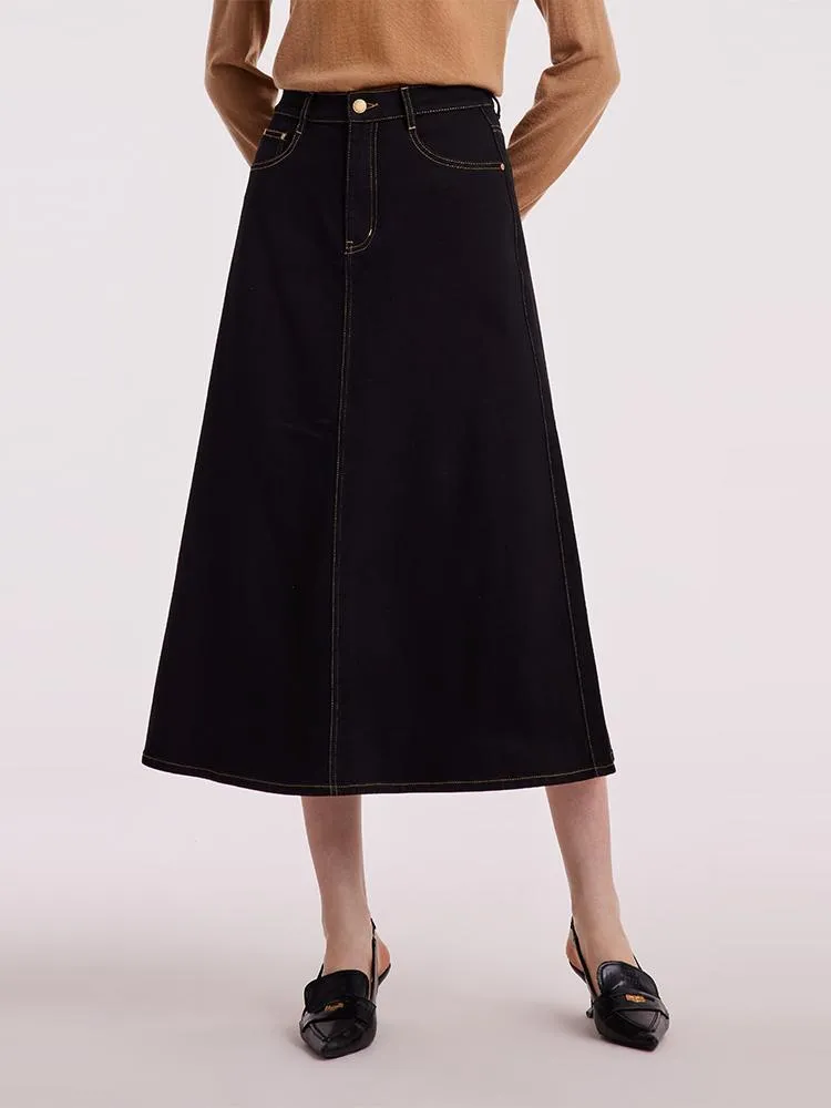 Black Denim A-Line Women Skirt