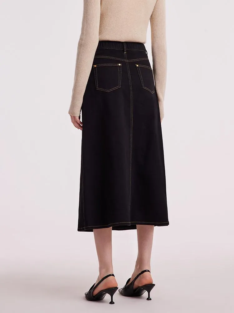 Black Denim A-Line Women Skirt