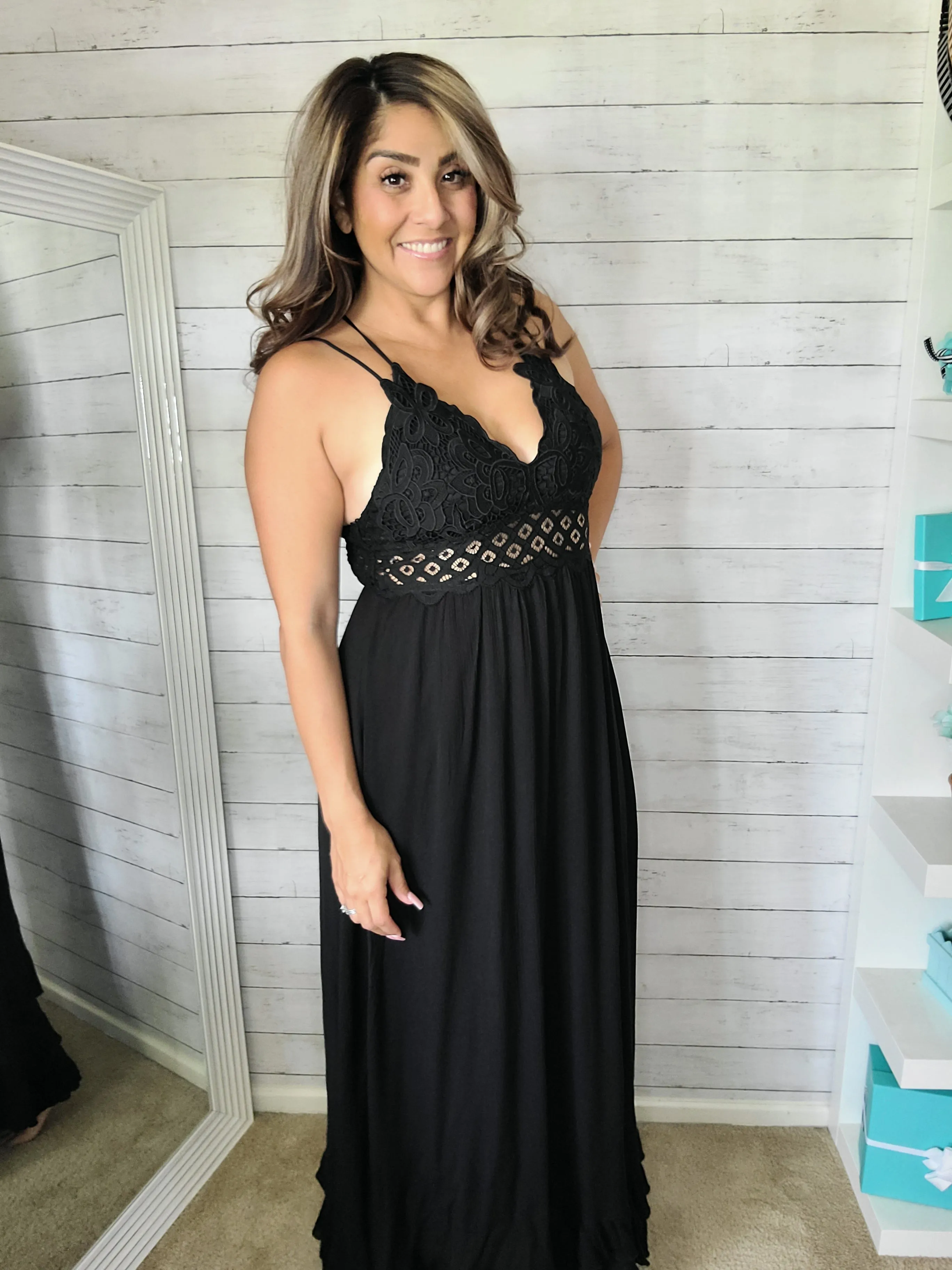 Black Dual Strap Lace Maxi Dress