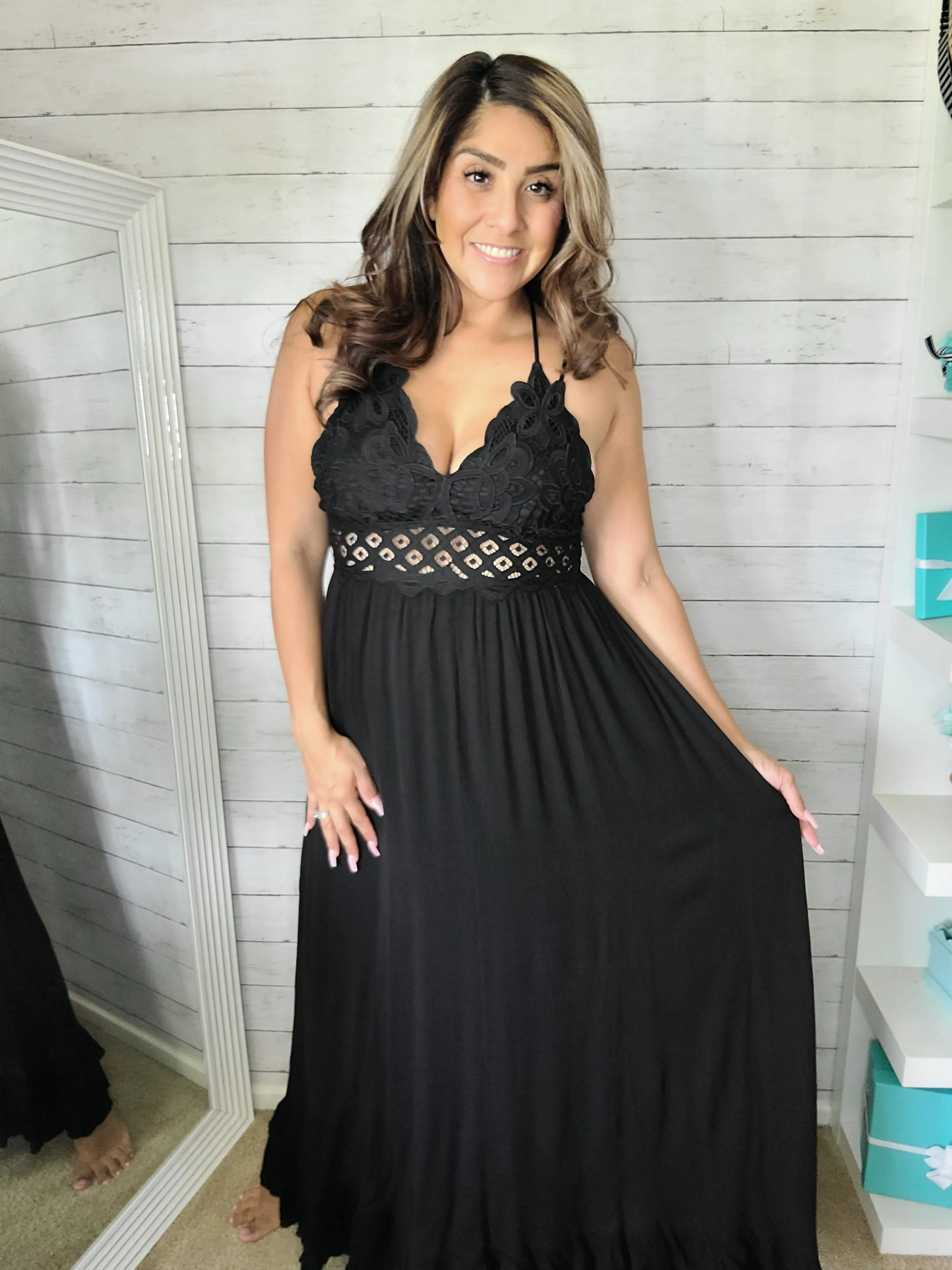 Black Dual Strap Lace Maxi Dress