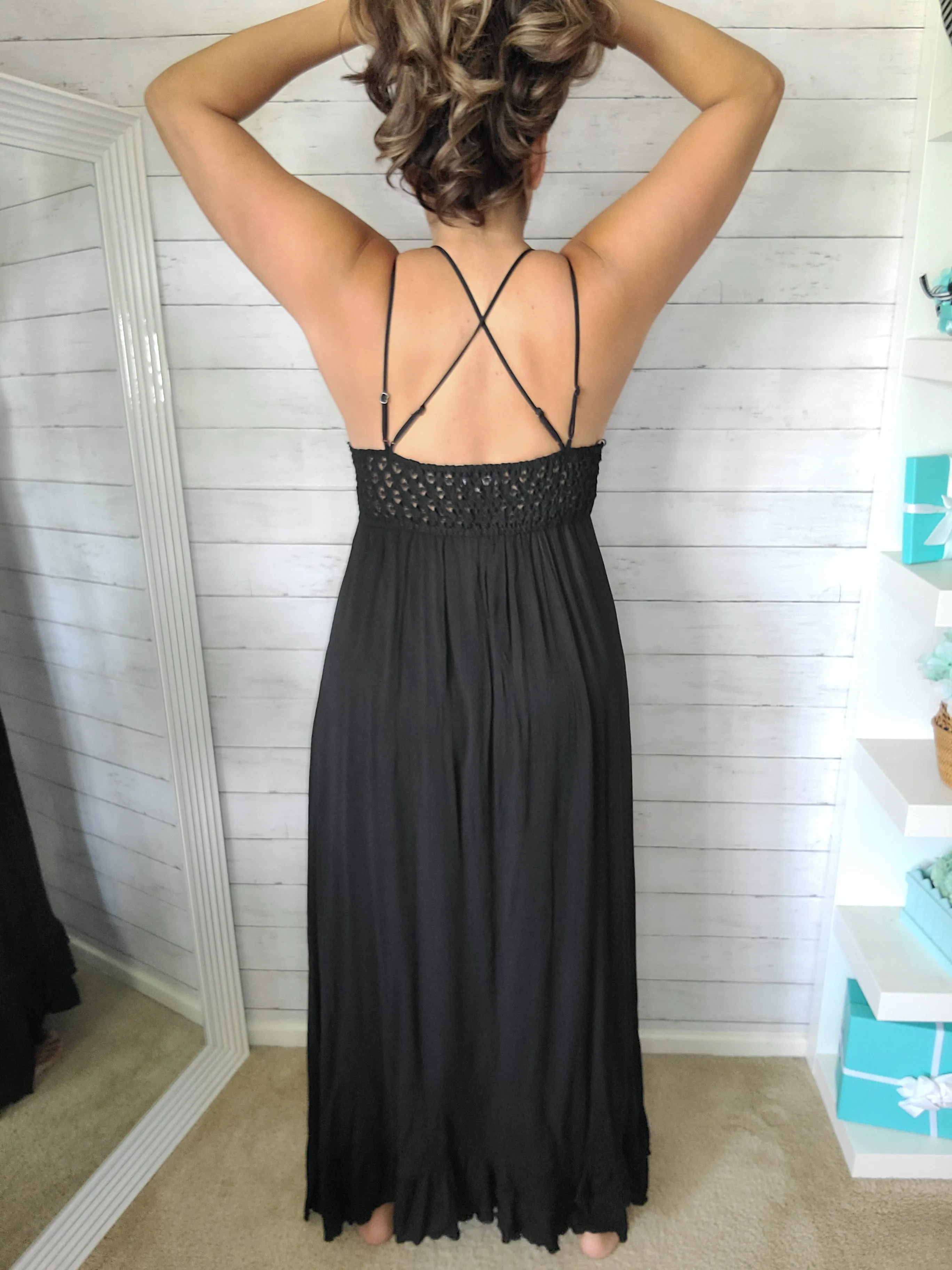 Black Dual Strap Lace Maxi Dress