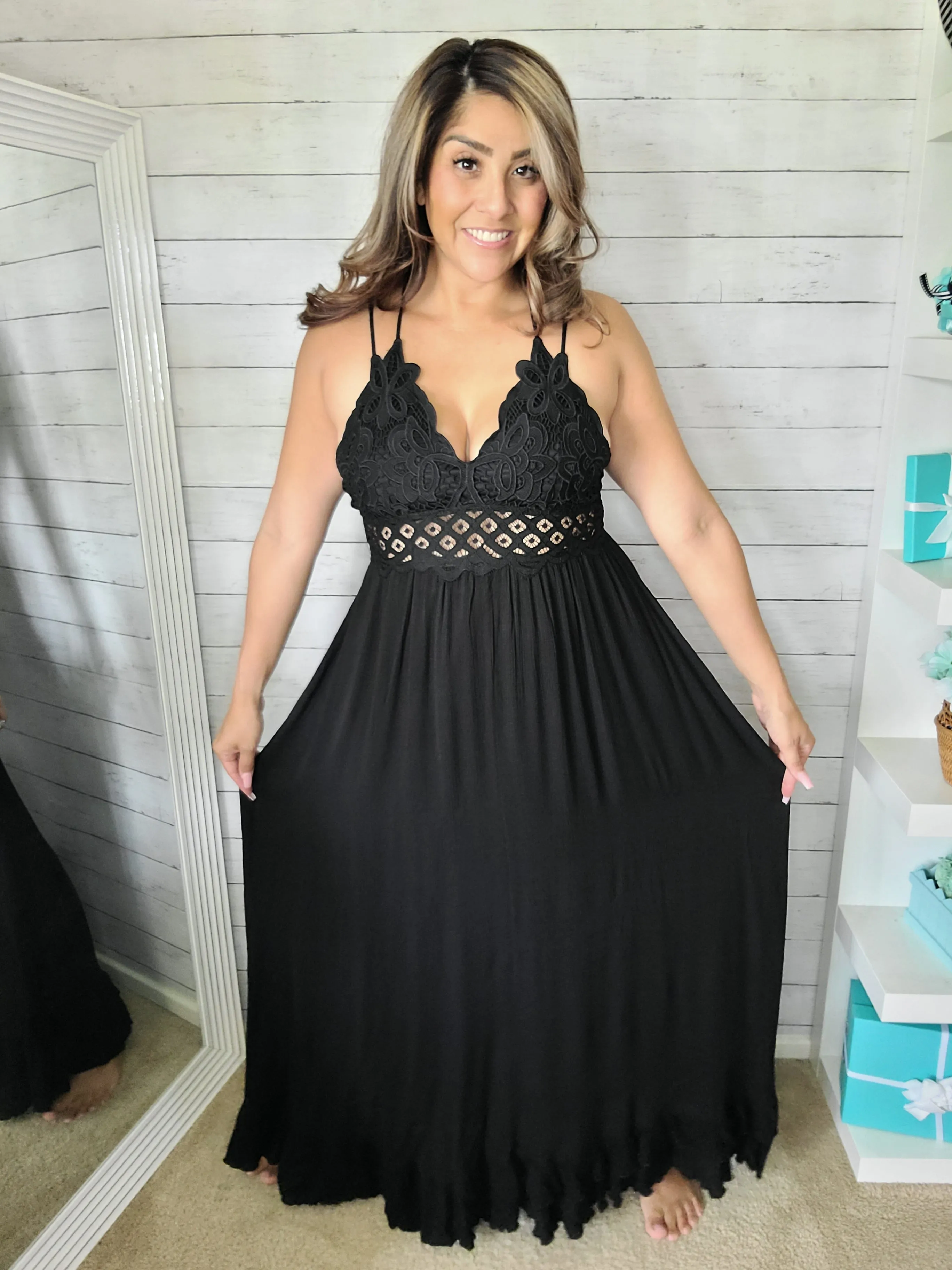 Black Dual Strap Lace Maxi Dress