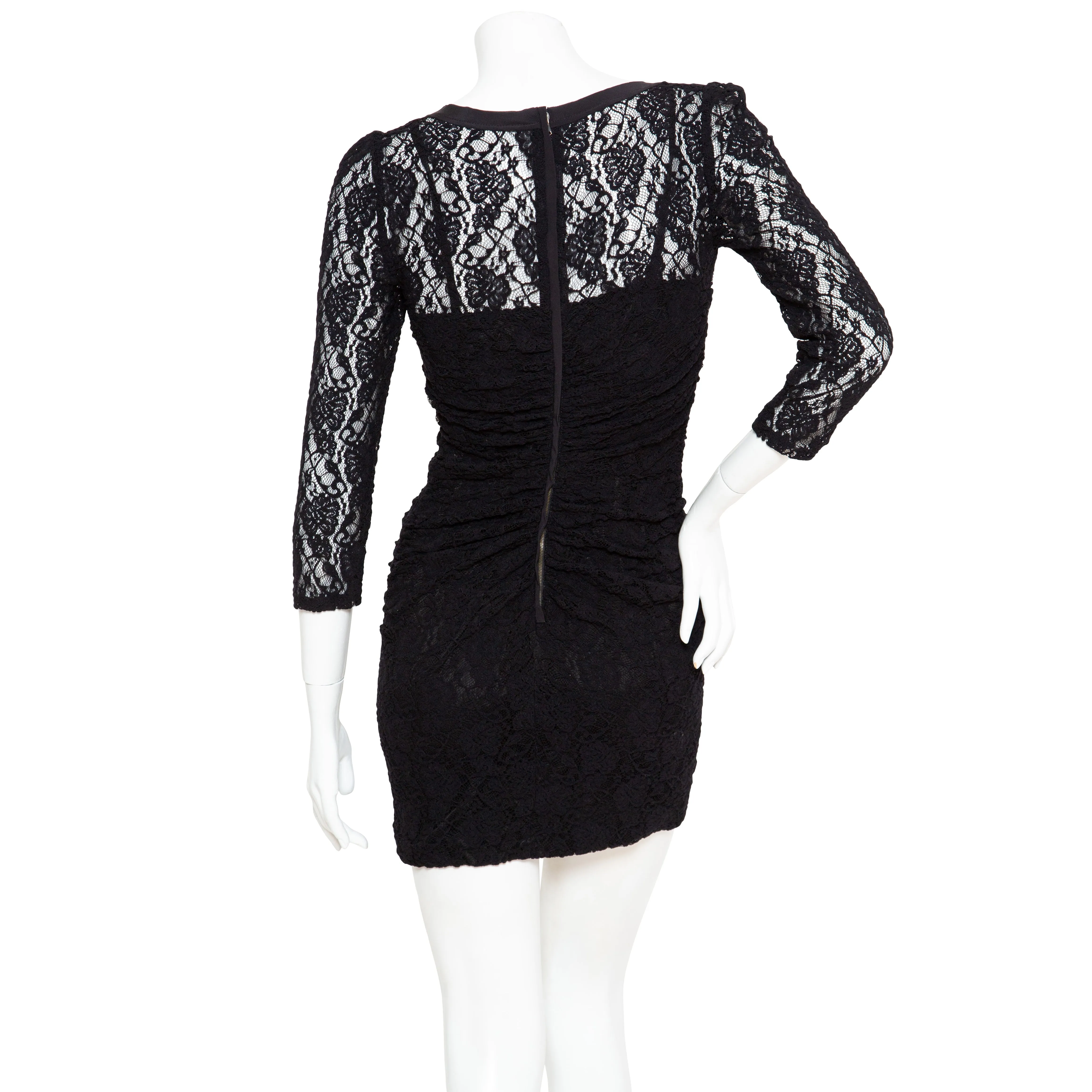 Black Lace Ruched Dress