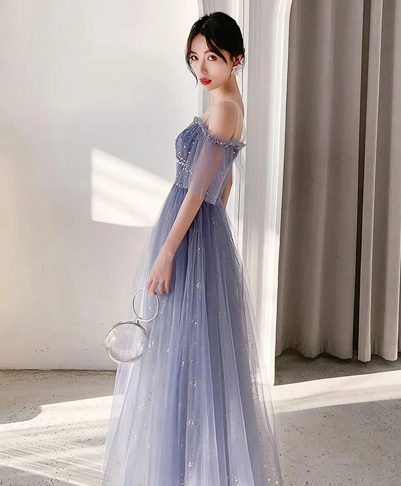 Blue Tulle Lace Long Prom Dress Blue Tulle Lace Evening Dress 3