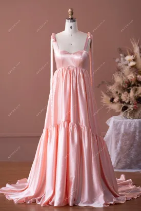 Blushing Pink Straps Long Charmeuse Formal Dress