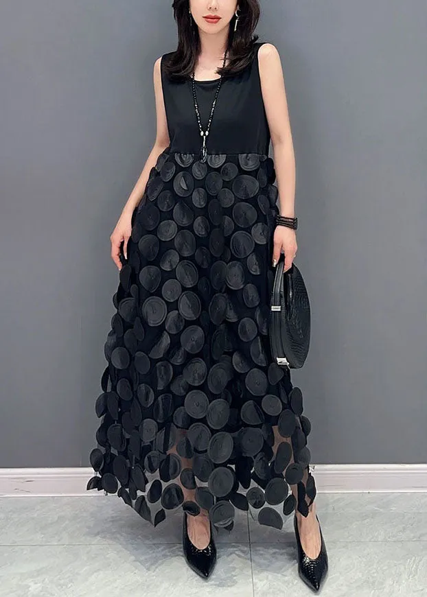 Boutique Black O-Neck Asymmetrical Patchwork Chiffon Two Piece Suit Set Summer