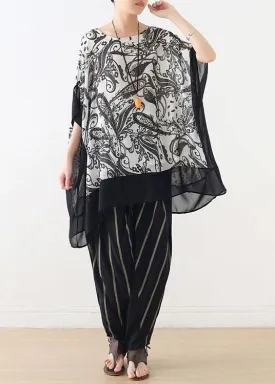 Boutique White Print Batwing Sleeve Chiffon Summer Shirt Tops