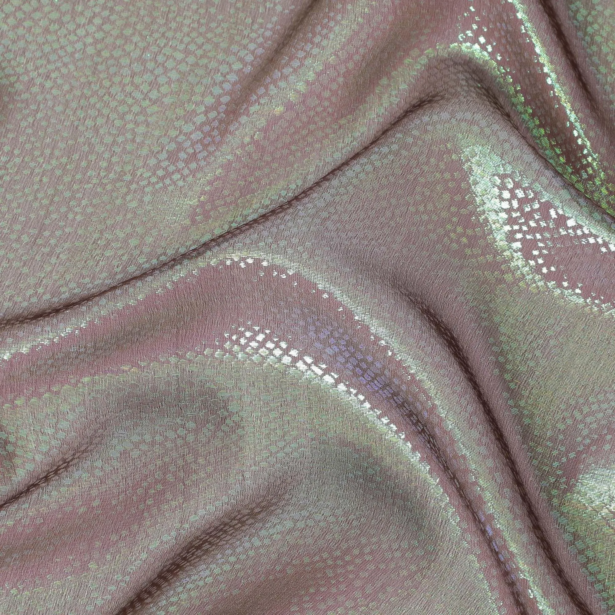 Brown Premium pure silk chiffon fabric with same tone metallic lurex in self design-D13557