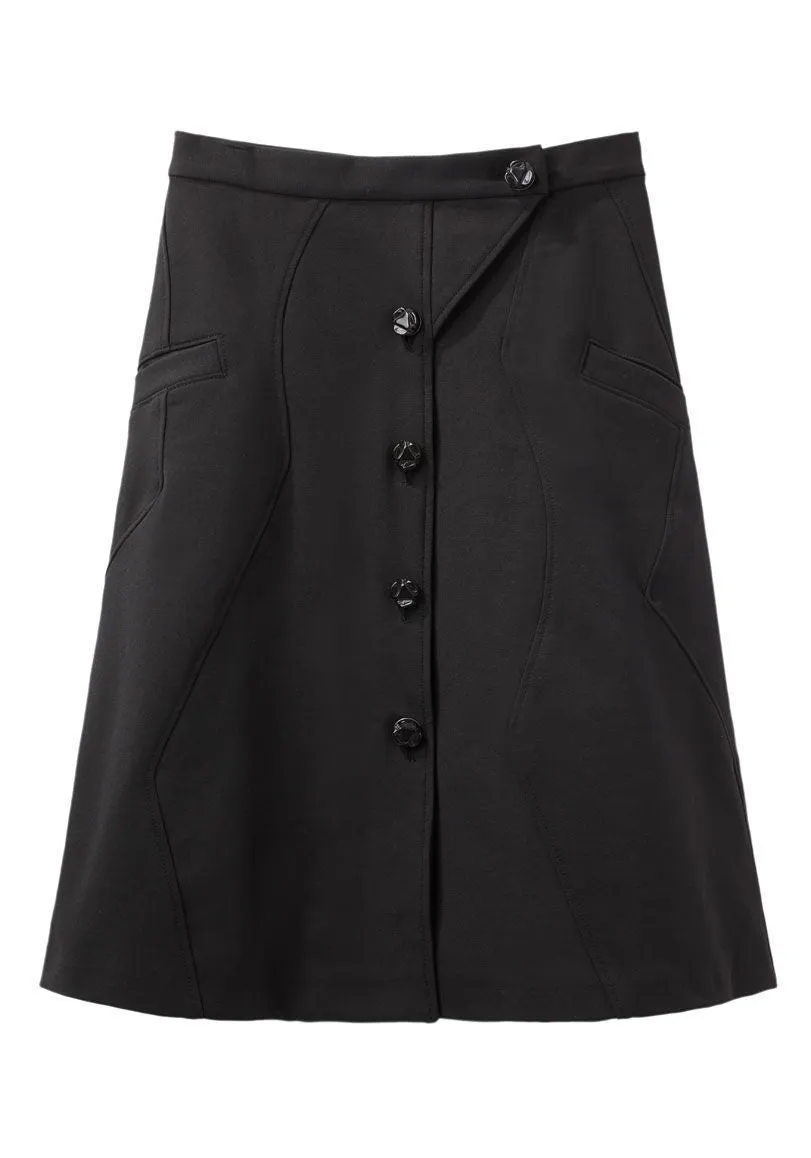 Button Front A-Line Skirt