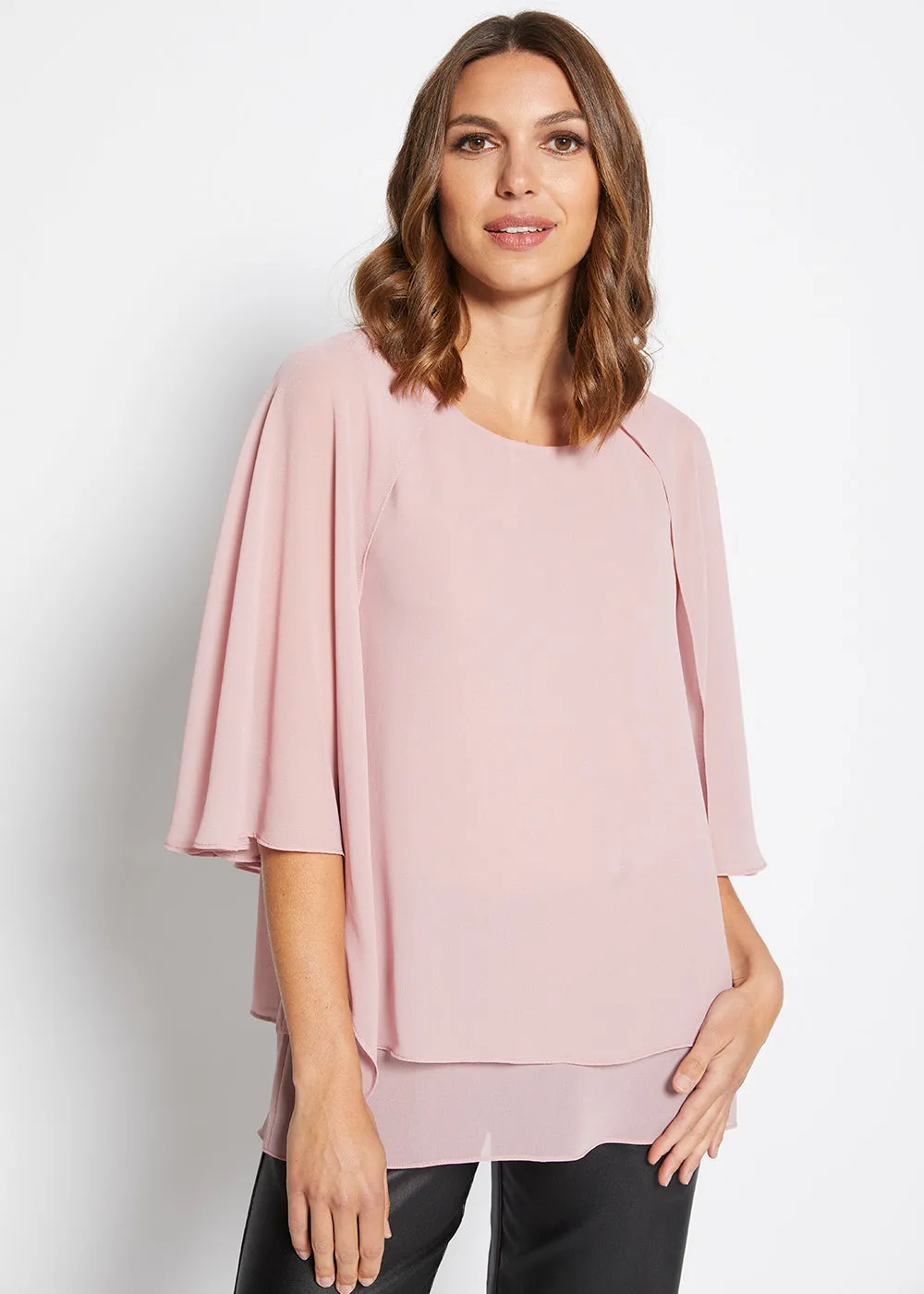 Cape multi wear chiffon blouse in Dusty Pink