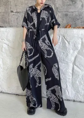 Casual Black Summer Patchwork Wide Leg Print Chiffon jumpsuit pants