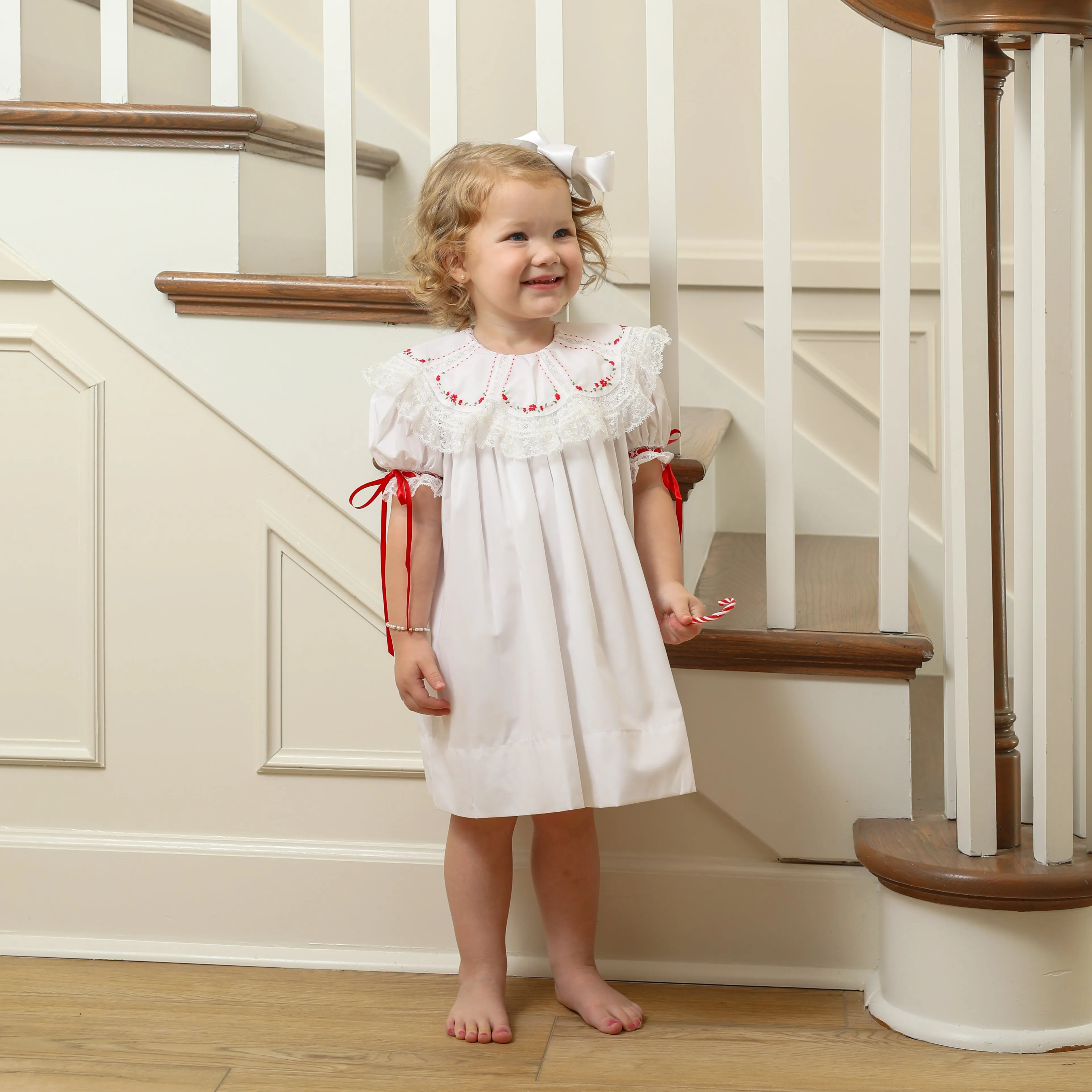 Chandler Dress- Red Embroidery Rose Buds