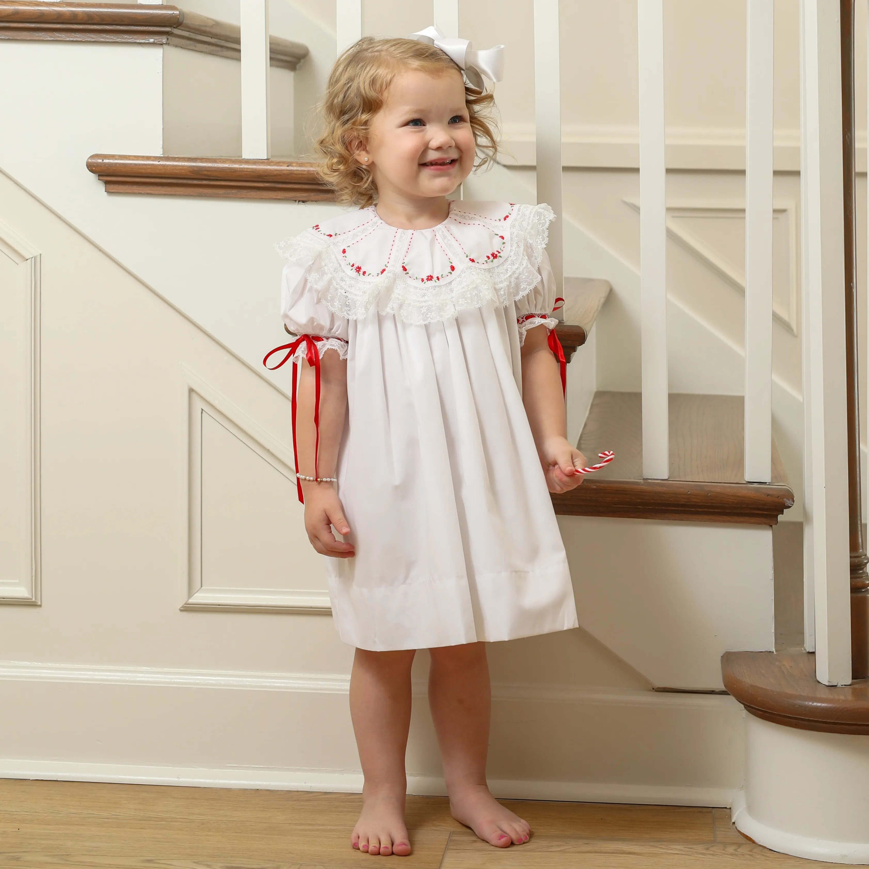 Chandler Dress- Red Embroidery Rose Buds