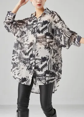 Chic Black Oversized Inkwash Painting Chiffon Blouse Tops Summer LY6681